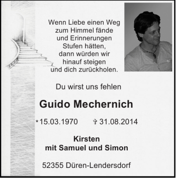 Traueranzeige von Guido Mechernich von Super Sonntag / Super Mittwoch
