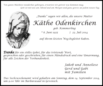 Traueranzeige von Käthe Odenkirchen von Super Sonntag / Super Mittwoch