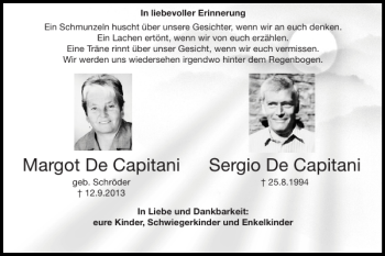 Traueranzeige von Margot De Capitani Sergio De Capitani  von Super Sonntag / Super Mittwoch