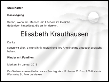 Traueranzeige von Elisabeth Krauthausen von Super Sonntag / Super Mittwoch