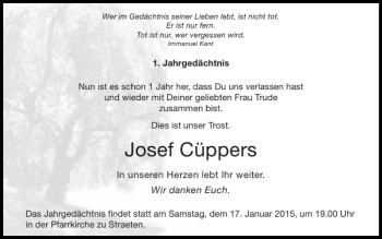 Traueranzeige von Josef Cüppers von Super Sonntag / Super Mittwoch