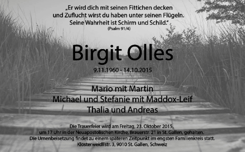 Traueranzeige für Birgit Olles vom 17.10.2015 aus Aachener Zeitung / Aachener Nachrichten