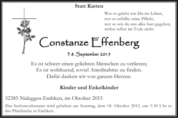 Traueranzeige von Constanze Ef Constanze Effenb fenberg erg  von Super Sonntag / Super Mittwoch