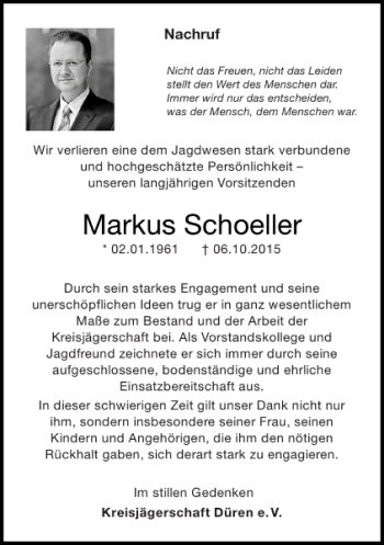 Traueranzeige von Markus Schoeller von Super Sonntag / Super Mittwoch