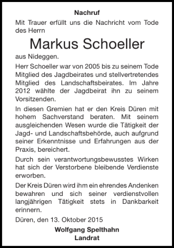 Traueranzeige von Markus Schoeller von Aachener Zeitung / Aachener Nachrichten