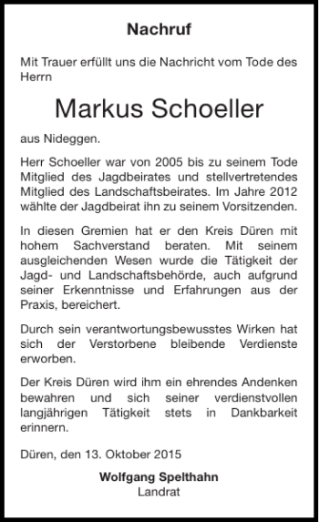 Traueranzeige von Markus Schoeller von Super Sonntag / Super Mittwoch