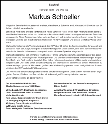 Traueranzeige von Markus Schoeller von Aachener Zeitung / Aachener Nachrichten