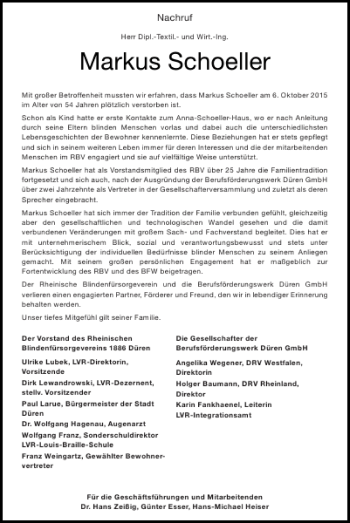 Traueranzeige von Markus Schoeller von Super Sonntag / Super Mittwoch