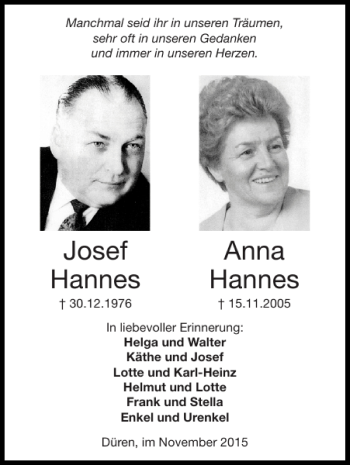 Traueranzeige von Josef Hannes Anna Hannes von Super Sonntag / Super Mittwoch