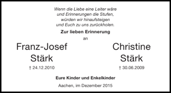 Traueranzeige von Franz-Josef Christine Stärk Stärk von Aachener Zeitung / Aachener Nachrichten