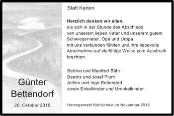 Traueranzeige von Günter Bettendorf von Super Sonntag / Super Mittwoch