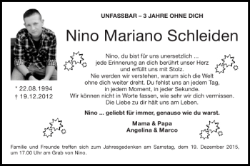 Traueranzeige von Nino Mariano Schleiden von Super Sonntag / Super Mittwoch
