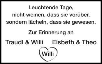 Traueranzeige von Traudl Willi Elsbeth Theo Willi von Super Sonntag / Super Mittwoch