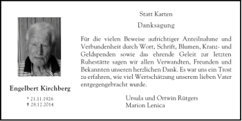 Traueranzeige von Engelbert Kirchberg von Super Sonntag / Super Mittwoch