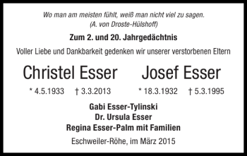 Traueranzeige von Christel Esser Josef Esser von Super Sonntag / Super Mittwoch