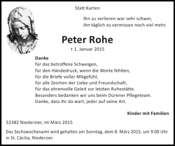 Traueranzeige von Peter Rohe von Super Sonntag / Super Mittwoch