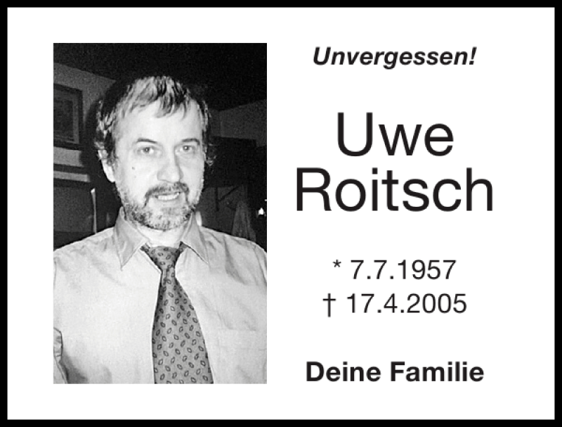  Traueranzeige für Uwe Roitsch vom 19.04.2015 aus Super Sonntag / Super Mittwoch