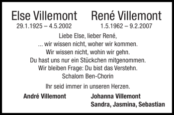 Traueranzeige von Else Villemont Villemont von Aachener Zeitung / Aachener Nachrichten
