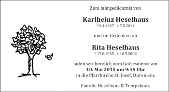 Traueranzeige von Karlheinz Heselhaus Rita Heselhaus von Super Sonntag / Super Mittwoch
