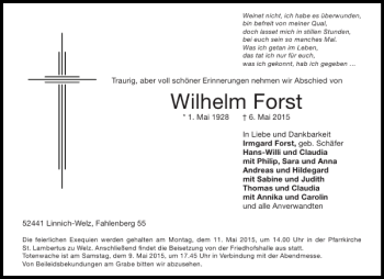 Traueranzeige von Wilhelm Forst von Aachener Zeitung / Aachener Nachrichten