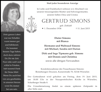 Traueranzeige von Gertrud Simons von Super Sonntag / Super Mittwoch