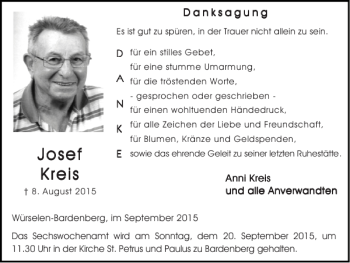 Traueranzeige von Josef Josef von Super Sonntag / Super Mittwoch