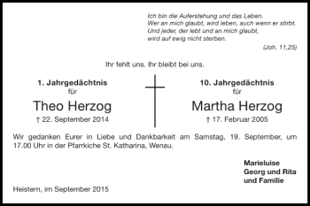 Traueranzeige von Theo Herzog Martha Herzog von Super Sonntag / Super Mittwoch