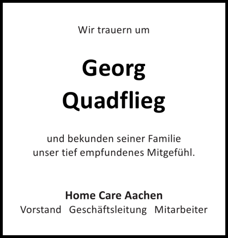  Traueranzeige für Georg Quadflieg vom 16.01.2016 aus Aachener Zeitung / Aachener Nachrichten