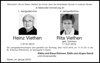 Traueranzeige von Heinz Viethen Rita Viethen von Super Sonntag / Super Mittwoch