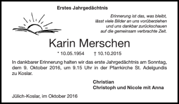Traueranzeige von Karin Merschen von Super Sonntag / Super Mittwoch
