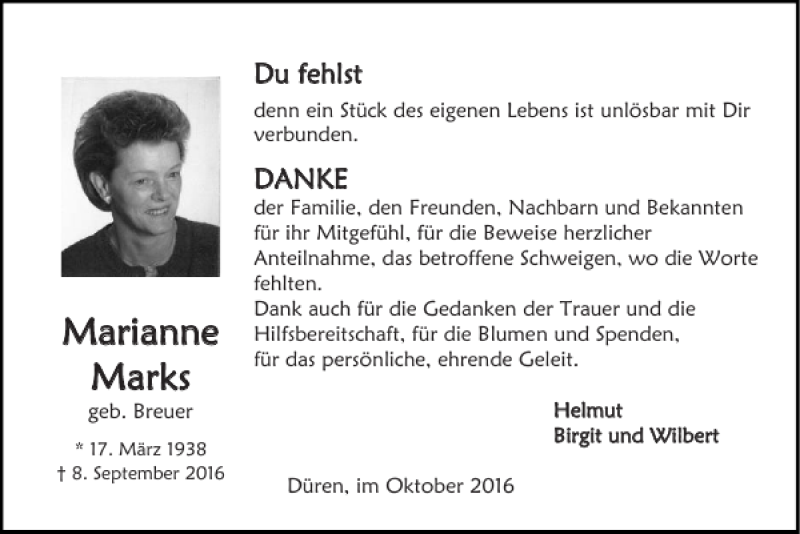 Traueranzeigen von Marianne Marks Aachen gedenkt