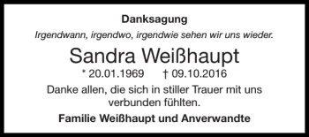 Traueranzeige von Sandra Weißhaupt von Super Sonntag / Super Mittwoch