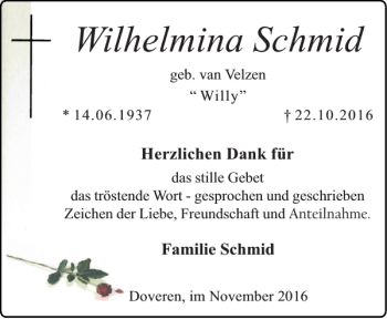 Traueranzeige von Wilhelmina Schmid von Super Sonntag / Super Mittwoch