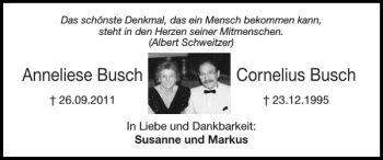 Traueranzeige von Anneliese Busch Cornelius Busch von Super Sonntag / Super Mittwoch