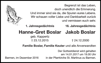 Traueranzeige von Hanne-Gret Boslar Jakob Boslar von Super Sonntag / Super Mittwoch