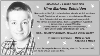 Traueranzeige von Nino Mariano Schleiden von Super Sonntag / Super Mittwoch