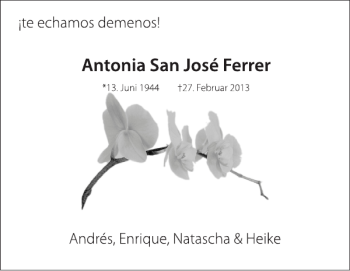 Traueranzeige von Antonia San José Ferrer von Super Sonntag / Super Mittwoch