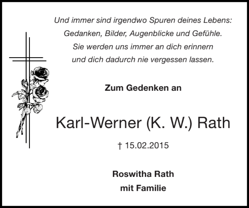 Traueranzeigen von Karl-Werner K. W. Rath | Aachen gedenkt