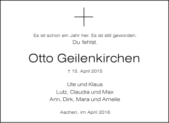 Traueranzeige von Otto Geilenkirchen von Aachener Zeitung / Aachener Nachrichten