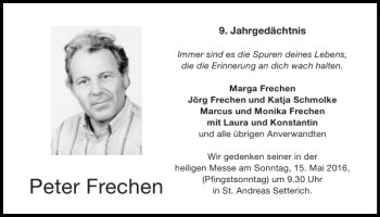 Traueranzeige von Peter Frechen von Super Sonntag / Super Mittwoch