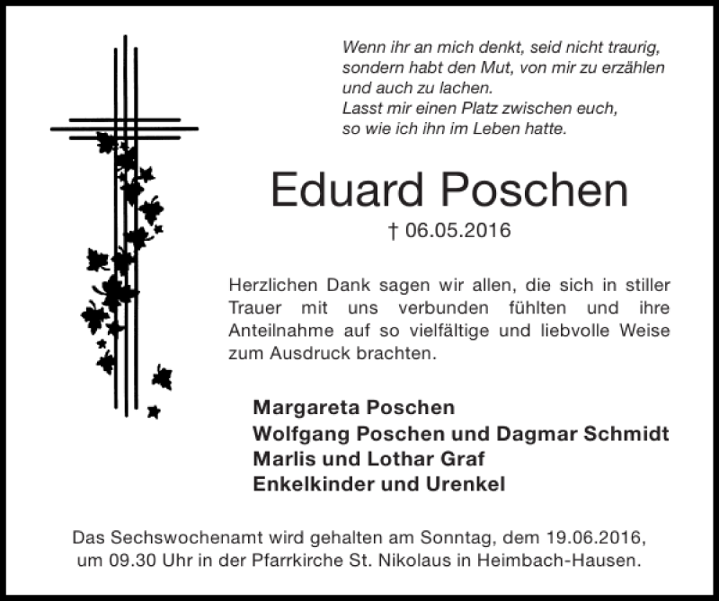 Traueranzeigen von Eduard Poschen Aachen gedenkt