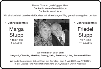 Traueranzeige von Marga Friedel Stupp Stupp von Super Sonntag / Super Mittwoch
