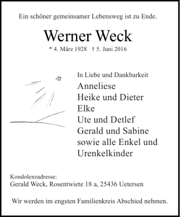 Traueranzeige von Werner Weck von Aachener Zeitung / Aachener Nachrichten