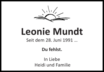Traueranzeige von Leonie Mundt von Super Sonntag / Super Mittwoch