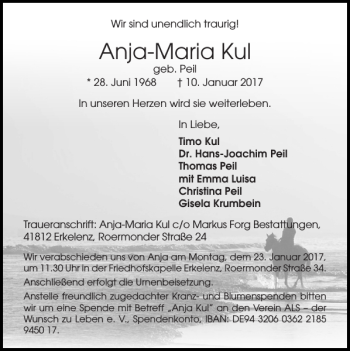 Traueranzeige von Anja-Maria Kul von Super Sonntag / Super Mittwoch