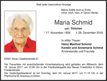 Traueranzeige von Maria Schmid von Super Sonntag / Super Mittwoch