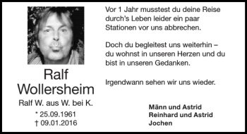 Traueranzeige von Ralf Wollersheim von Super Sonntag / Super Mittwoch