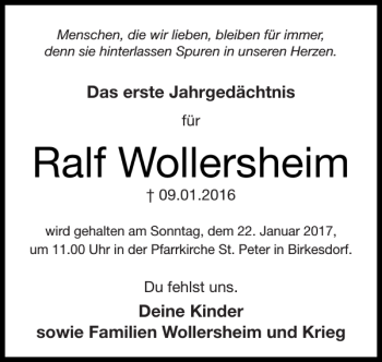 Traueranzeige von Ralf Wollersheim von Super Sonntag / Super Mittwoch
