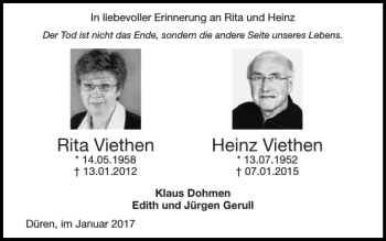 Traueranzeigen von Rita Viethen Heinz Viethen Aachen gedenkt