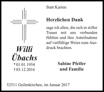 Traueranzeige von Willi Übachs von Super Sonntag / Super Mittwoch